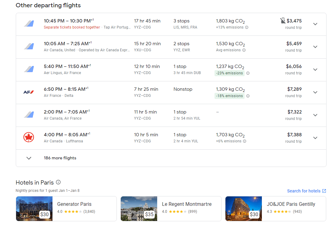 google travel flights